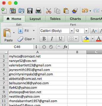List of Emails in Excel